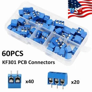 60PCS KF301-2P/3P PCB Mount Screw Terminal Block Connector 5mm Pitch 2/3Pin - Picture 1 of 7