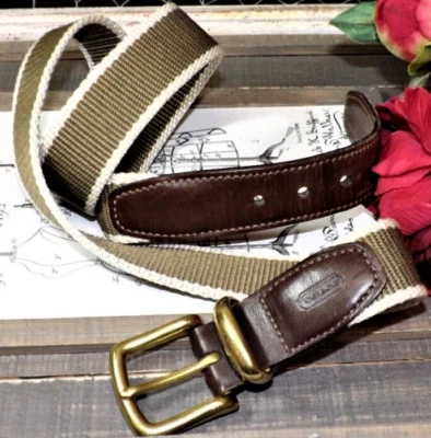 CINTURÓN COACH de Lona y Cuero Marrón Caqui y Crema Tejido Lona Preppy 34 35 36 37 Foto 1 de 4