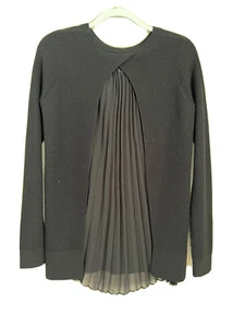 W BY WORTH New York Black Pleated Chiffon Back  Sweater Small S - Picture 1 of 6