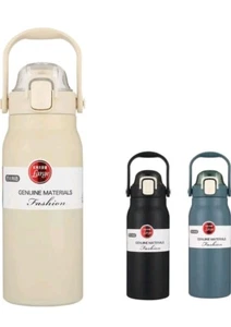 Tyislax Stainless Steel Water Bottle with Straw Thermal Flask for Cold Hot Black - Picture 1 of 9