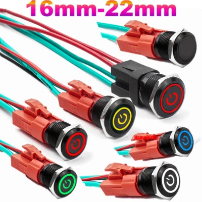 Black Metal Push Button Switches 16mm-22mm Momentary/Latching Car Switch 20A/15A - Image 1 of 4