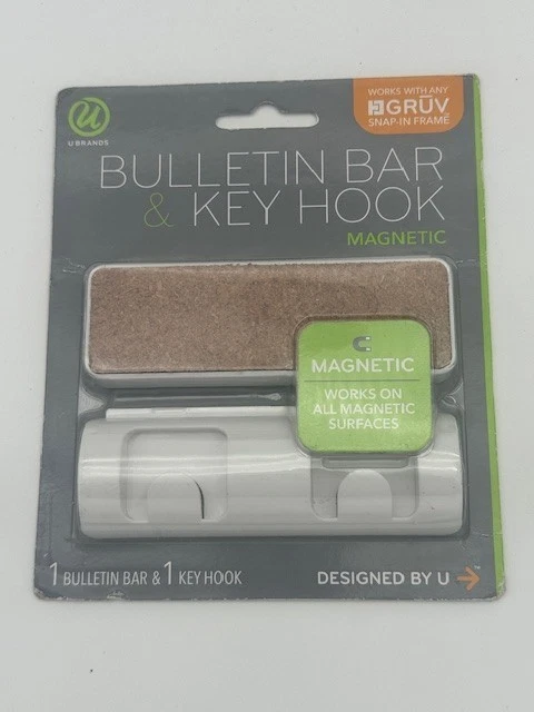 U Brands Gruv Magnetic Bulletin Bar and Key Hook, White, 1.5 x 4.25 Inches New - Image 1 of 2