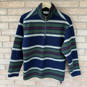 Eddie Bauer Sweater Men's Small navy green striped Fleece Pullover 1/2 Half Zip - Picture 1 of 8