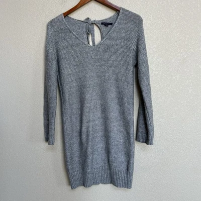 American Eagle Gray Cotton Blend Tie Back Long Sleeve Sweater Dress Tunic Small - Image 1 of 4