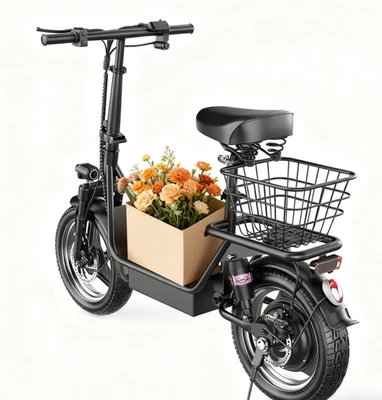 Foldable Electric Scooter Adults with Seat & Basket Dual Suspension 14"  48V - Image 1 of 4