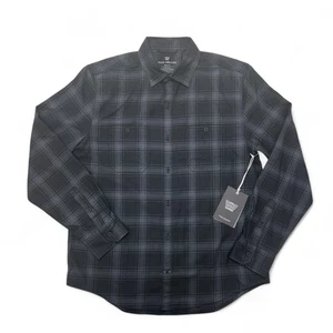 Mack Weldon Warmknit Flannel Shirt Men Medium NWT Button Up Black Charcoal Plaid - Picture 1 of 8
