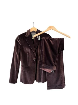 Banana Republic Brown Velvet 2pc Suit Blazer 4 Pant 6 Quiet Luxury Formal Career - Image 1 of 4