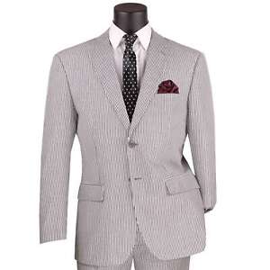 VINCI Men's Black Striped Seersucker 2 Button Modern-Fit Suit 100% Cotton NEW