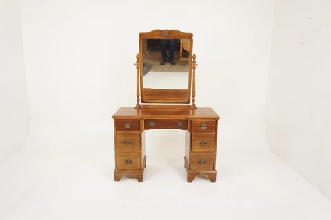 Vintage Walnut Vanity, Dresser with Mirror, Canada 1930, H937 Cover