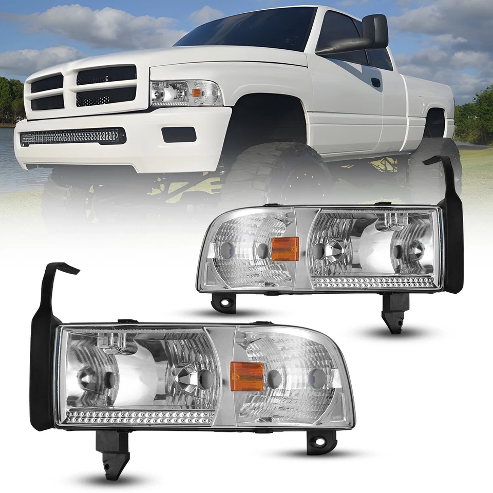 Faros cromados para camioneta Dodge Ram 1500 1994-2001 94-02 2500 3500 lámpara delantera Foto 1 de 4