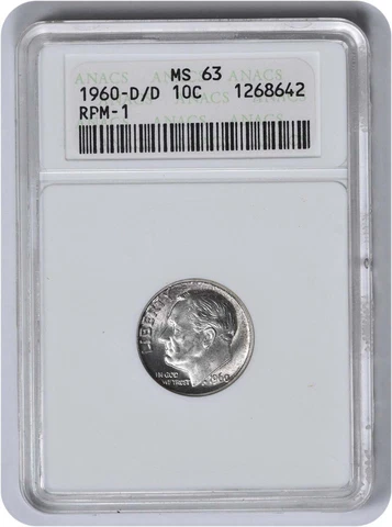 1960-D/D Roosevelt Silver Dime RPM 1 MS63 ANACS Cover
