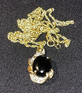 14K stamped Estate Gold 22" Elegant Amazing Obsidian DIAMONDS Necklace 5.03g ❤️ - Picture 1 of 7