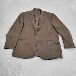 Chaps Blazer Mens 50R Wool Brown Houndstooth Pockets Suit Jacket Sport Coat - Picture 1 of 8
