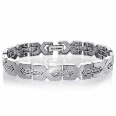 Cuenta con Juego de pulseras clásicas de eslabones X para hombre de circonita cúbica blanca brillante pavé de 1,10 quilates Foto 1 de 4