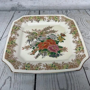 Japanese Plate 24kt Gold Trim Trinket Dish Made in Japan Chinoiserie Floral Boho - Picture 1 of 10