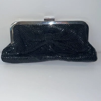 Bolso sin asas Jessica McClintock con lazo negro de malla metálica bolso de noche con correa AL4 Foto 1 de 4