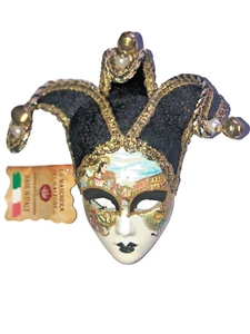 BLACK CERAMIC MINIATURE JOLLINI VENETIAN MASQUERADE MASK ITALY - Picture 1 of 2