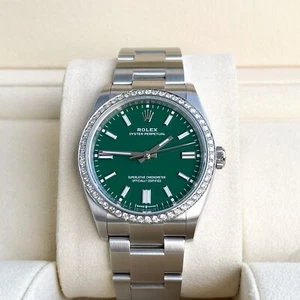 Rolex Oyster Perpetual 36 Green Full Set 2024 UNWORN Diamonds 126000 Diamond - Picture 1 of 11