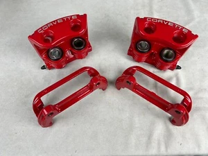 1996 GM OEM C4 Corvette Grand Sport Red Front Brake Calipers J55 with Brackets - Picture 1 of 9