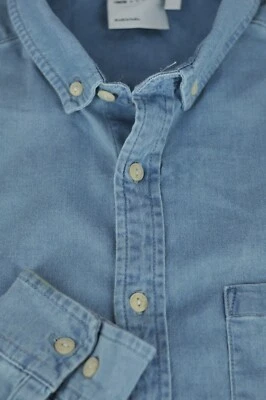 asos Men's Solid Denim Blue Cotton Elastane Casual Shirt L Large - Image 1 of 3