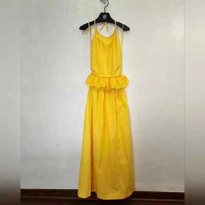Vintage 70s Dead Stock Dalani II Maxi Halter Dress Eyelet Yellow Size 6 - Picture 1 of 16