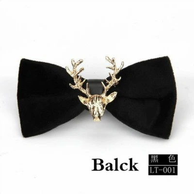 Men Bow Tie Velvet Metal Reindeer Pre Tied Necktie Wedding Party Show Accessory - Image 1 of 4