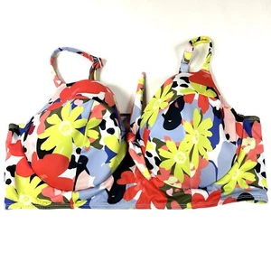 Swim Cacique 44DDD Lightly Lined Balconette Bikini Top Floral Yellow Pink #2193 - Picture 1 of 8