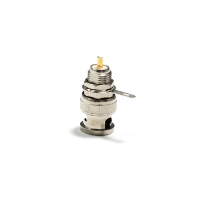 BNC male plug RF connector panel mount with nut solder cup 50 Ohm nickelplated - Image 1 of 4