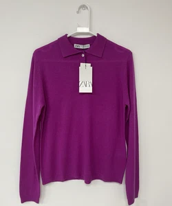 Zara Plain Polo Neck 100% Wool Sweater Fuchsia Size Large Brand New With Tags - Picture 1 of 11