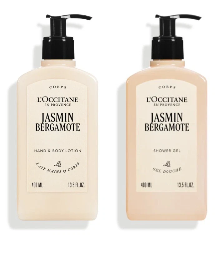 L'occitane Jasmin & Bergamot Shower Gel & Body Lotion 2 x 400ml Bottles - NEW - Image 1 of 1