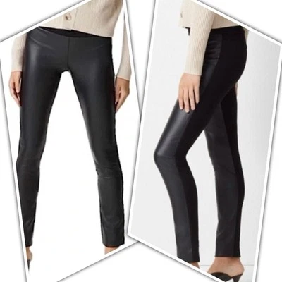 Calça frontal feminina CLUB MONACO preta Tasha couro sintético tamanho 2. Novo. - Imagem 1 de 4