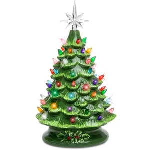 Árbol de Navidad de cerámica preiluminado de 15 pulgadas Best Choice Products con adorno de estrellas y multiplica - Imagen 1 de 7