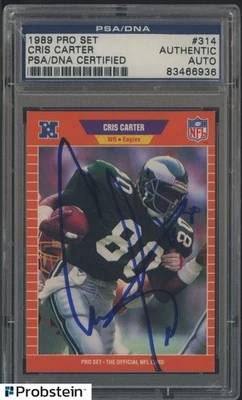 Juego profesional de fútbol americano firmado por Cris Carter 1989 #314 Eagles PSA/ADN AUTO Foto 1 de 2