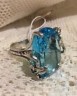 ❤️Yam Huge Blue Topaz Sterling Silver Floral Handmade In Israel Ring 8.5 NWT