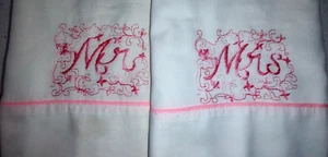 Vintage Mr & Mrs Embroidered Pillowcases - Picture 1 of 8