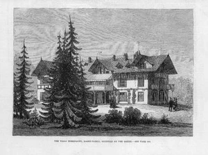 Antiker Druck 1880 - DEUTSCHLAND BADEN-BADEN Villa Hohenlohe Königin Schweizer Stil (46) - Bild 1 von 1
