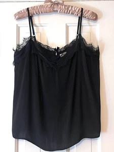 Unique Hollister Black Camisole w/Lace Trim & Button Back Adjustable Straps Sz L - Picture 1 of 7