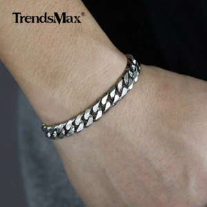 9mm 8" Curb Cuban Link Bracelet Silver Stainless Steel Chain for Men's Jewelry - Picture 1 of 4
