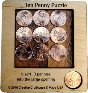 10 Penny Puzzle - Ein Kreisverpackungsproblem - Zehn neuwertige Pennies sind enthalten - Bild 1 von 8
