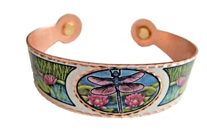 Copper Arts Screen Printed Dragonfly Design Magnetic Copper Bracelet New - Picture 1 of 2