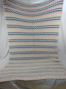 Hand Knit Crib / Lap Blanket Multi Color 61 Inches By 43 Inches - Picture 1 of 9
