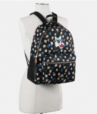 NWT Coach Charlie Backpack In Tea Rose Floral Print Nylon 57635 Silver/BLK Multi - Image 1 of 4