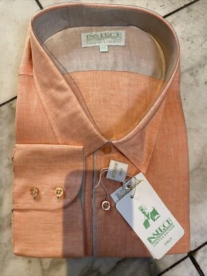 NWT INSERCH Mens Long Sleeve New Orange Color Shirt 100% Linen Size 6XL - Image 1 of 4