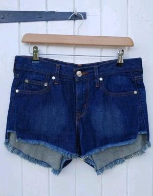 LEVI'S WOMENS BLUE DENIM SHORTS - RAW HEM & SYMMETRICAL SIDE CUT DESIGN - 30W - Image 1 of 4