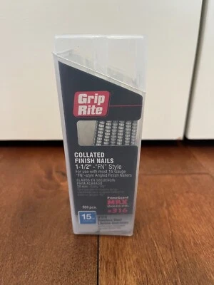 Grip Rite 15 GA. 316 Acero Inoxidable “FN” 1-1/2” Clavos Acabado en Ángulo Intercalado 500 piezas. Foto 1 de 3