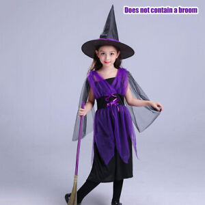 Hexenkostüm Kinder Mädchen Karneval Kostüm Halloween Hexekleid mit Hexenhut Sets