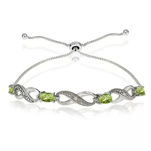 Infinity Symbol Peridot Adjustable Bolo Bracelet in Sterling Silver - Picture 1 of 3