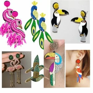 Toucan Bird Earrings Drop Dangle Tropical Glitter Acrylic Statement Flamingo - Picture 1 of 15
