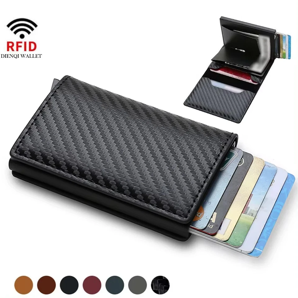 1 x Brown RFID Blocking Wallet PU Leather Protective  Pop Up Card Holder  NEW - Image 1 of 4