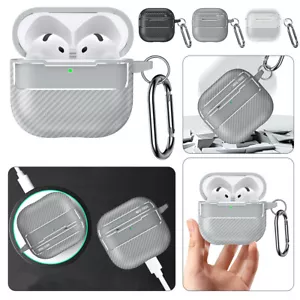 For Apple AirPods 1/2/3/4 Pro/Pro2 Case Shockproof Carbon Fiber Keychain Cover - Picture 1 of 29